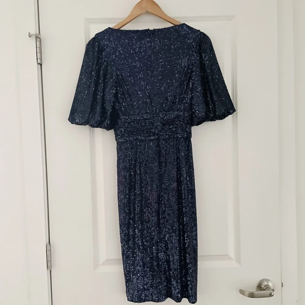Rickie Freeman Teri John Draped Sequin Sheath Dress